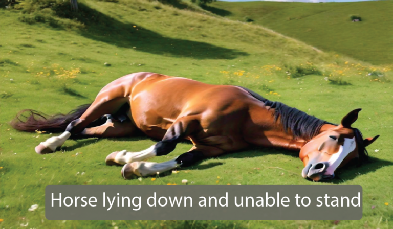 Horse lying down and unable to stand