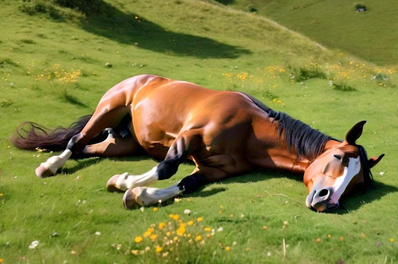 Horse lying down and unable to stand